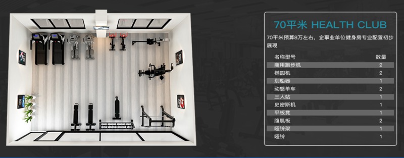 70平方健身室-KS娱乐体育健身器材企事业健身解决方案 70平方健身室-KS娱乐体育健身器材企事业健身解决方案