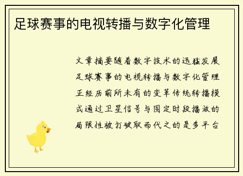 足球赛事的电视转播与数字化管理