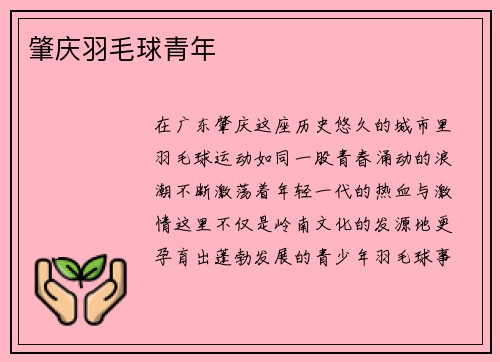 肇庆羽毛球青年